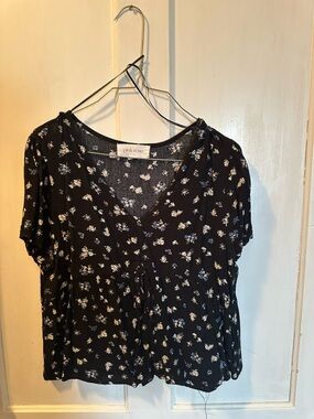 Pink Rose Black Floral V-Neck Babydoll Top